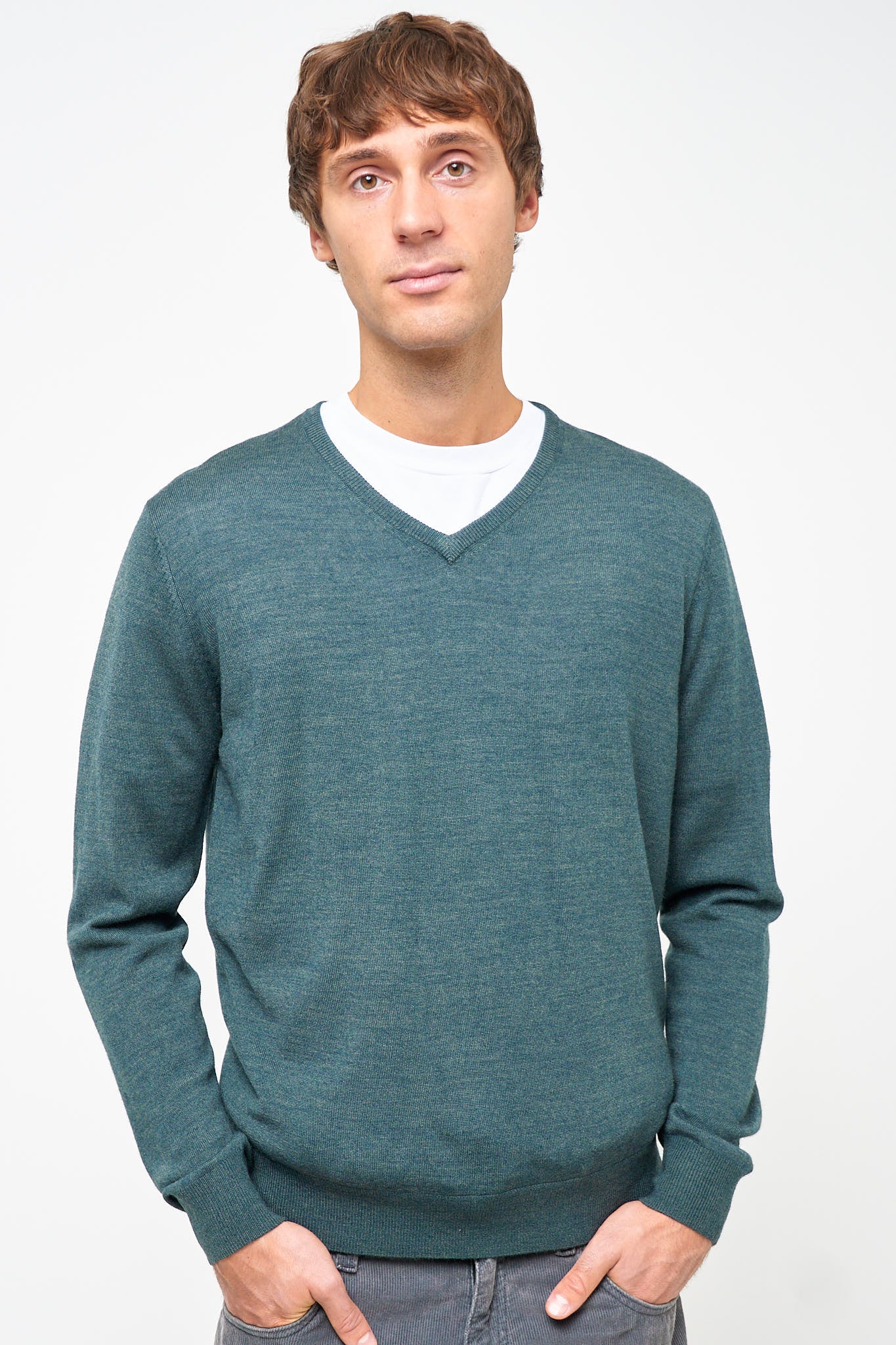 Carlo Merino V-Neck Knit Green Melange
