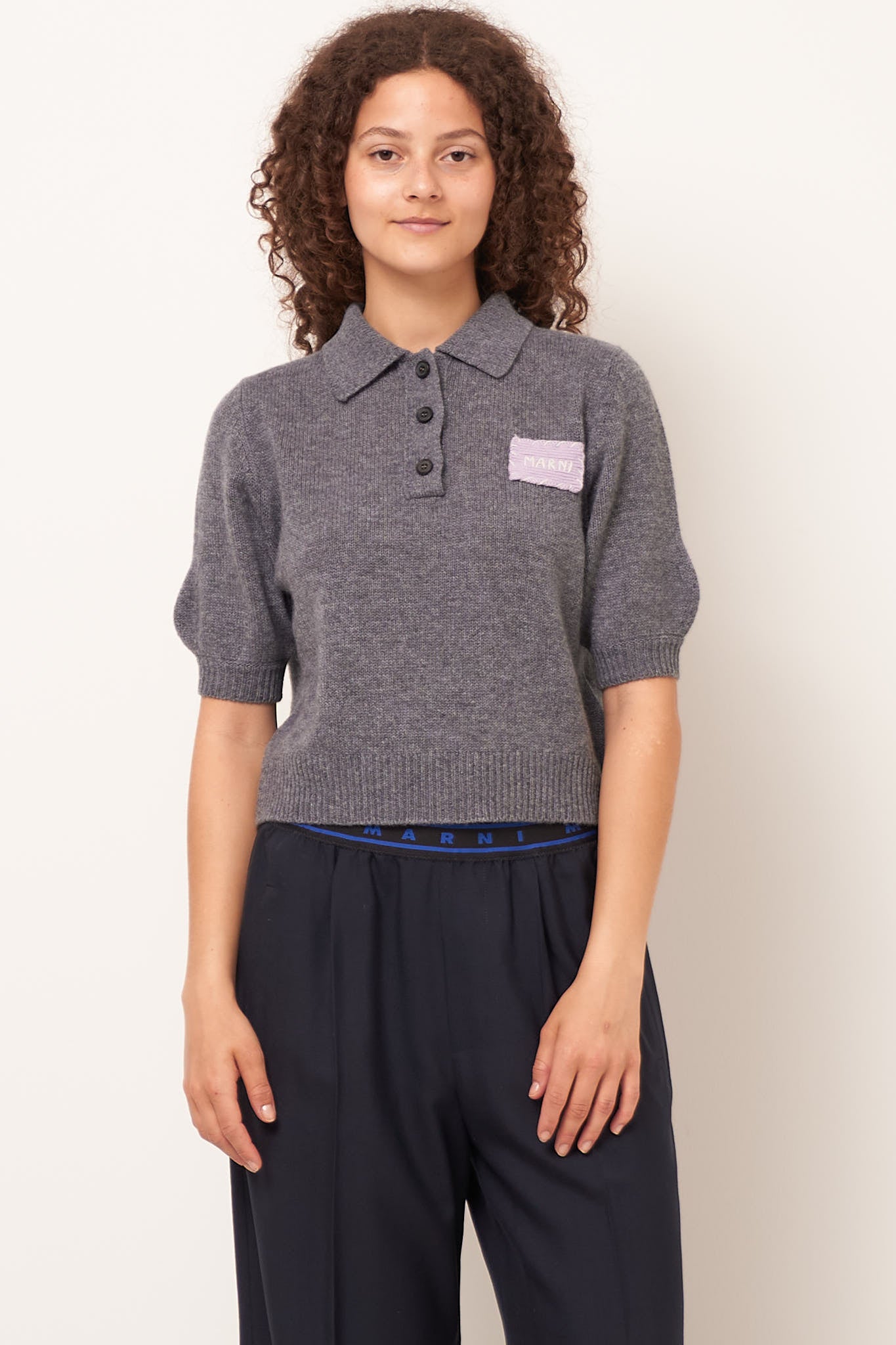 Marni Gray Embroidered Polo