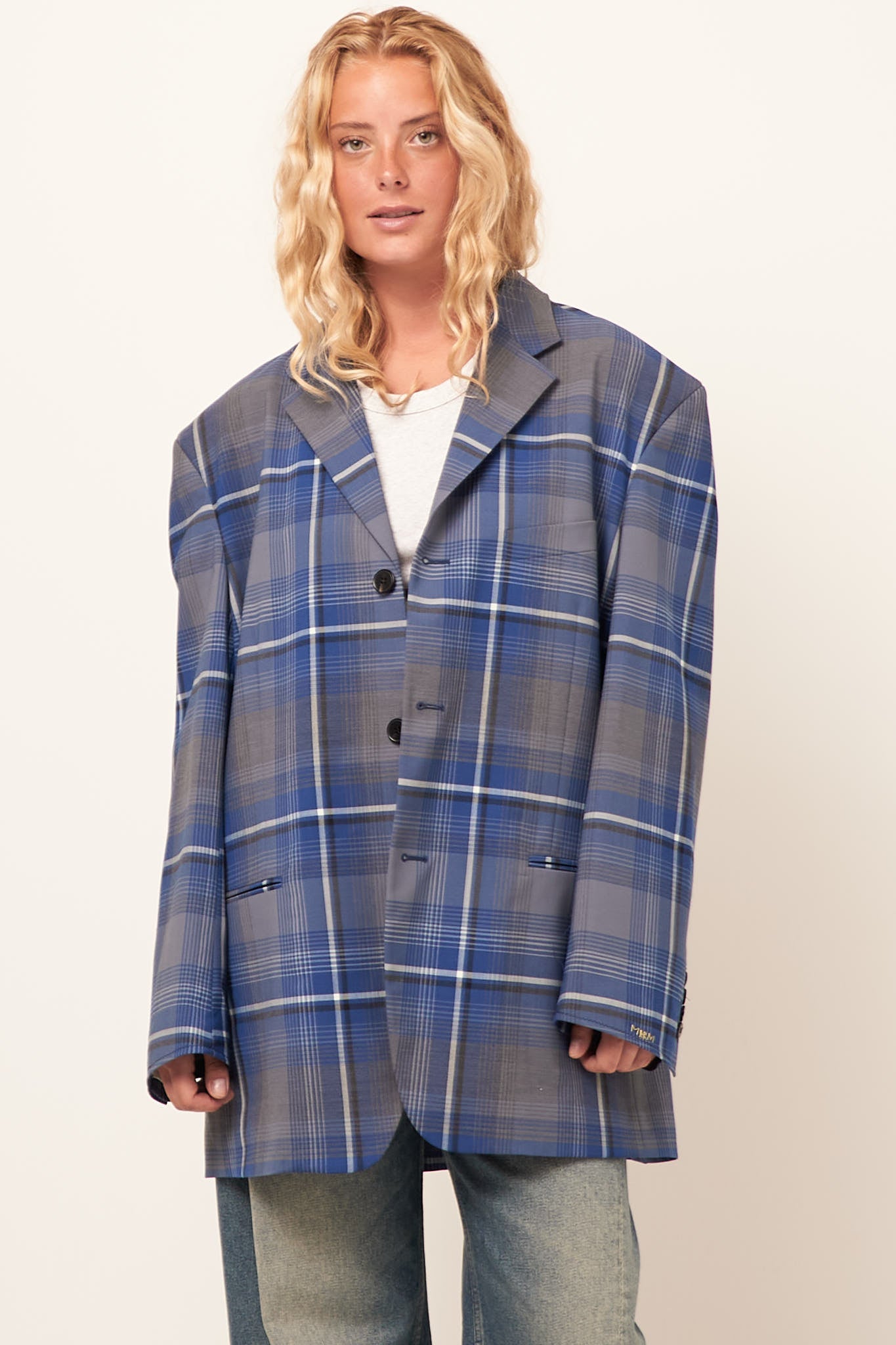 Check Wool Blazer Mazarine Blue