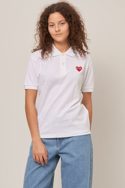 Comme Des Garçons Play Heart logo-patch Polo Shirt | White