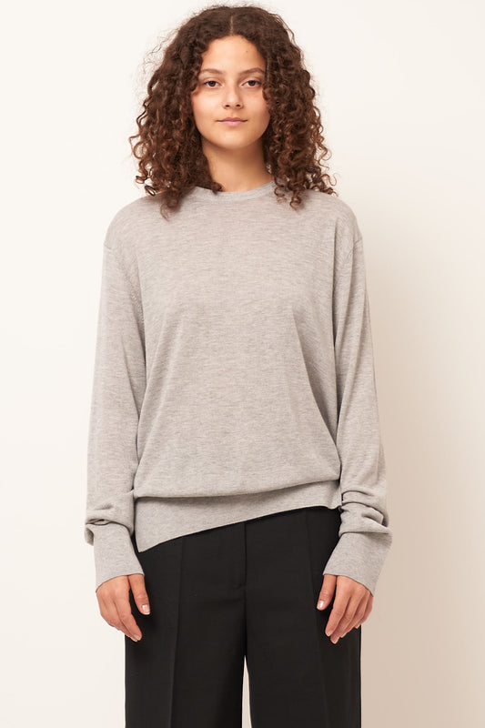 Crew-Neck Silk Cashmere Knit Grey Melange