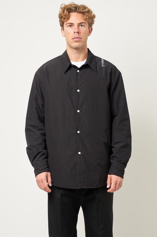 Crinkled Nylon Blend Overshirt Black