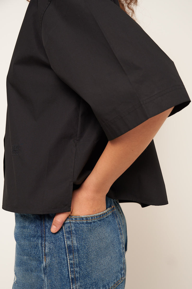 Cropped Cotton-Poplin Shirt Black