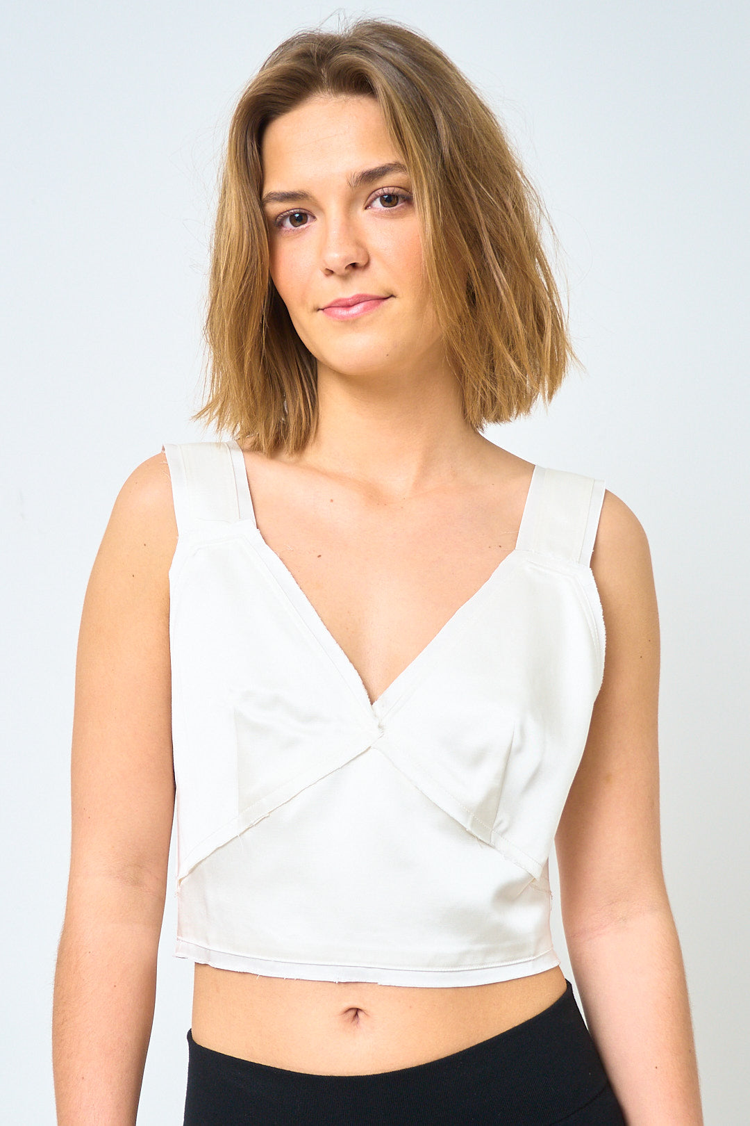 Cropped Satin Camisole Top Off-White