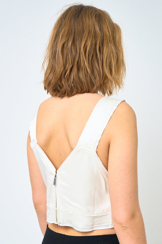 Cropped Satin Camisole Top Off-White