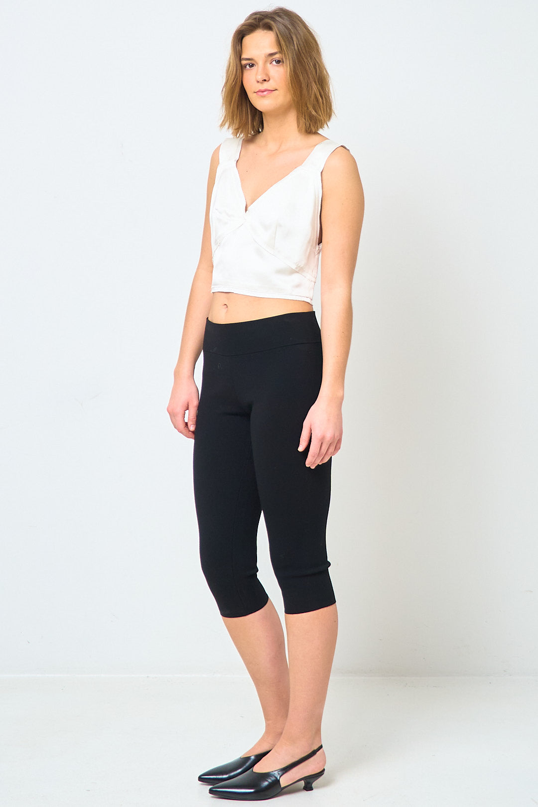 Cropped Satin Camisole Top Off-White