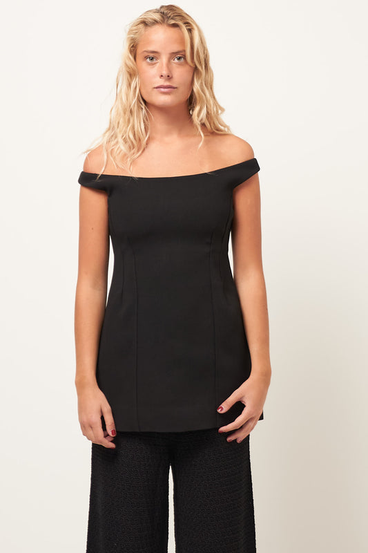 Curved Off-Shoulder Top Black