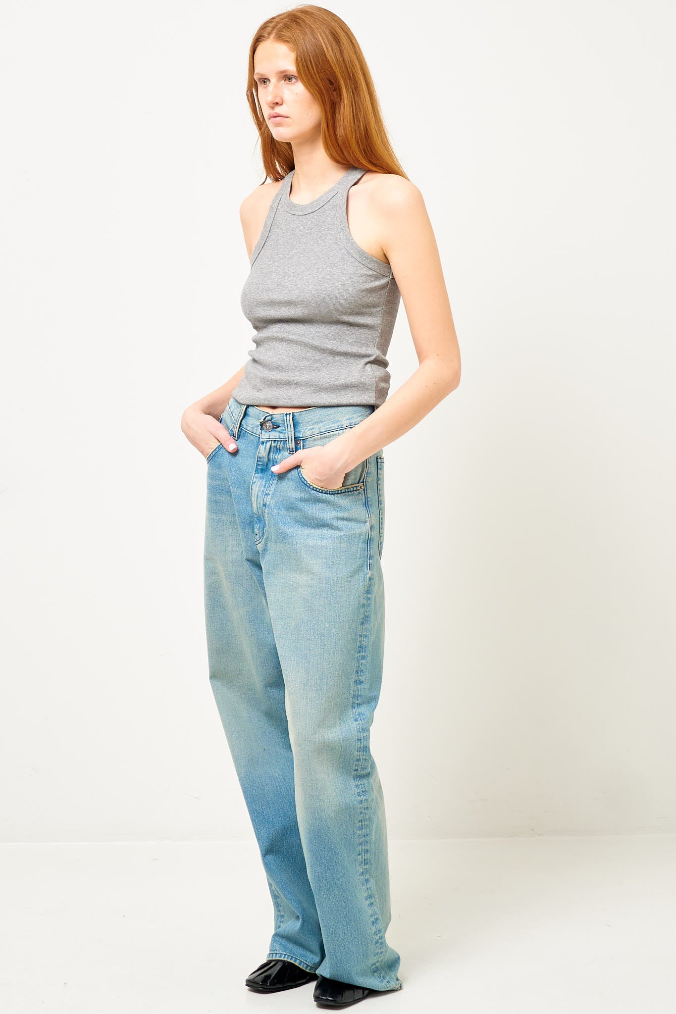 Curved Rib Tank Grey Melange