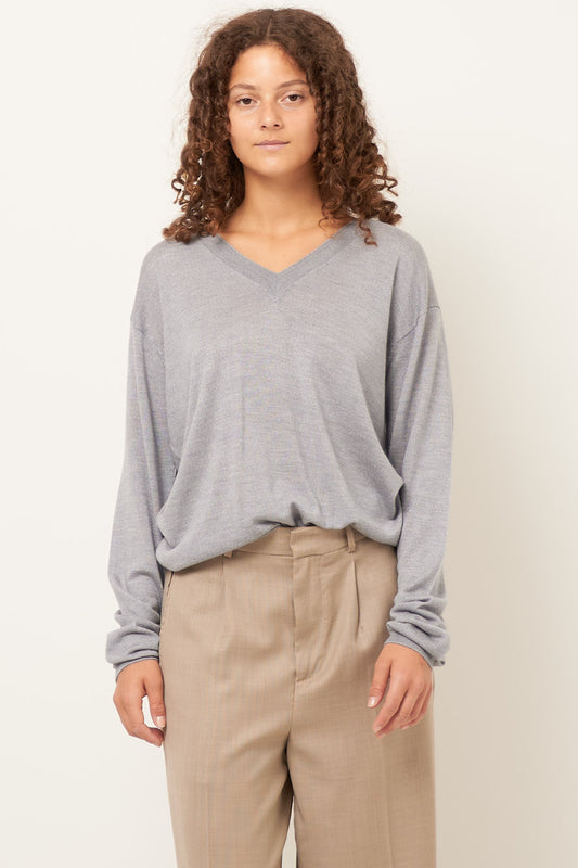 Ebba Wool Silk V-Neck City Grey