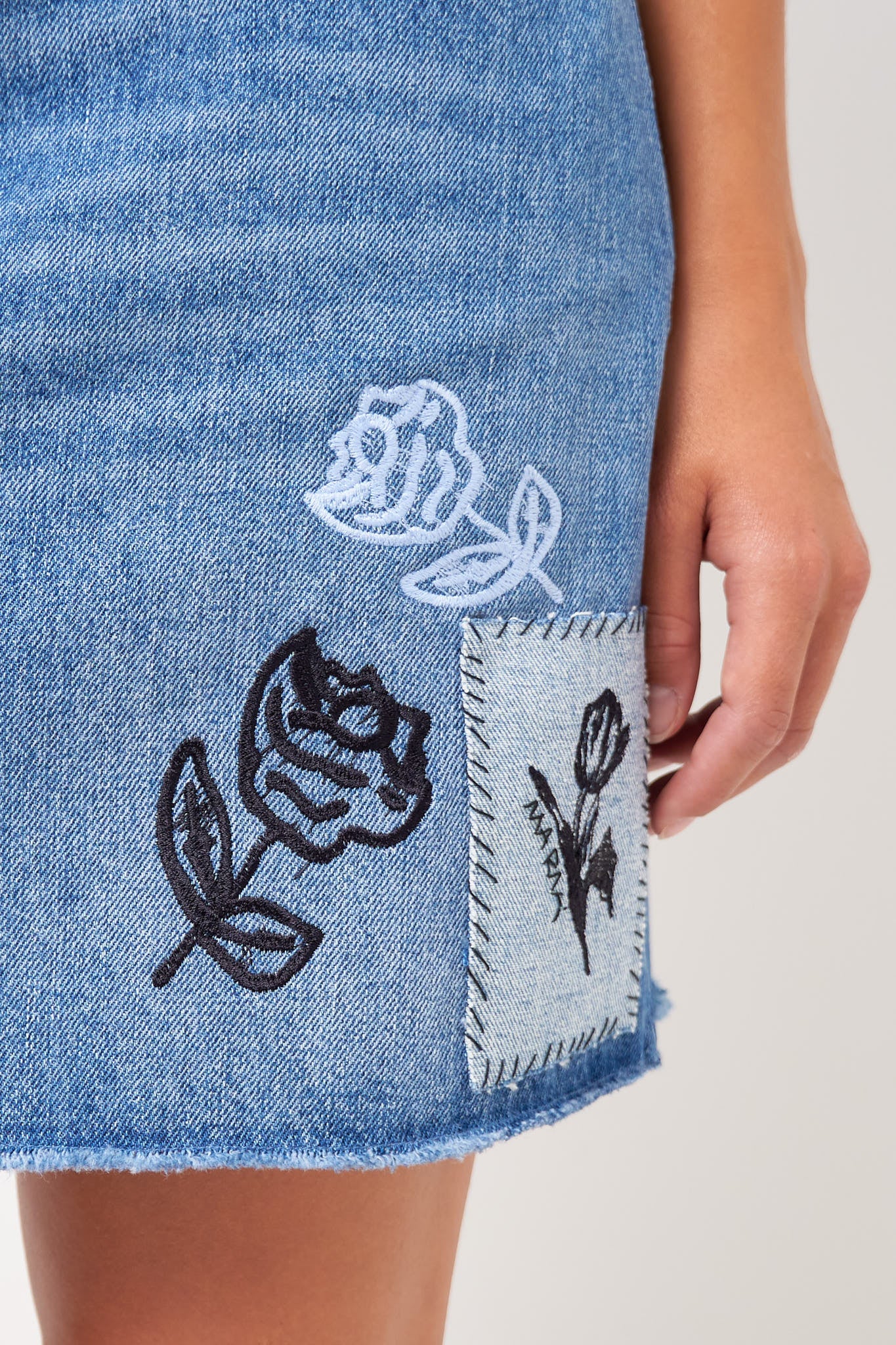 Embroidered Denim Skirt Blue