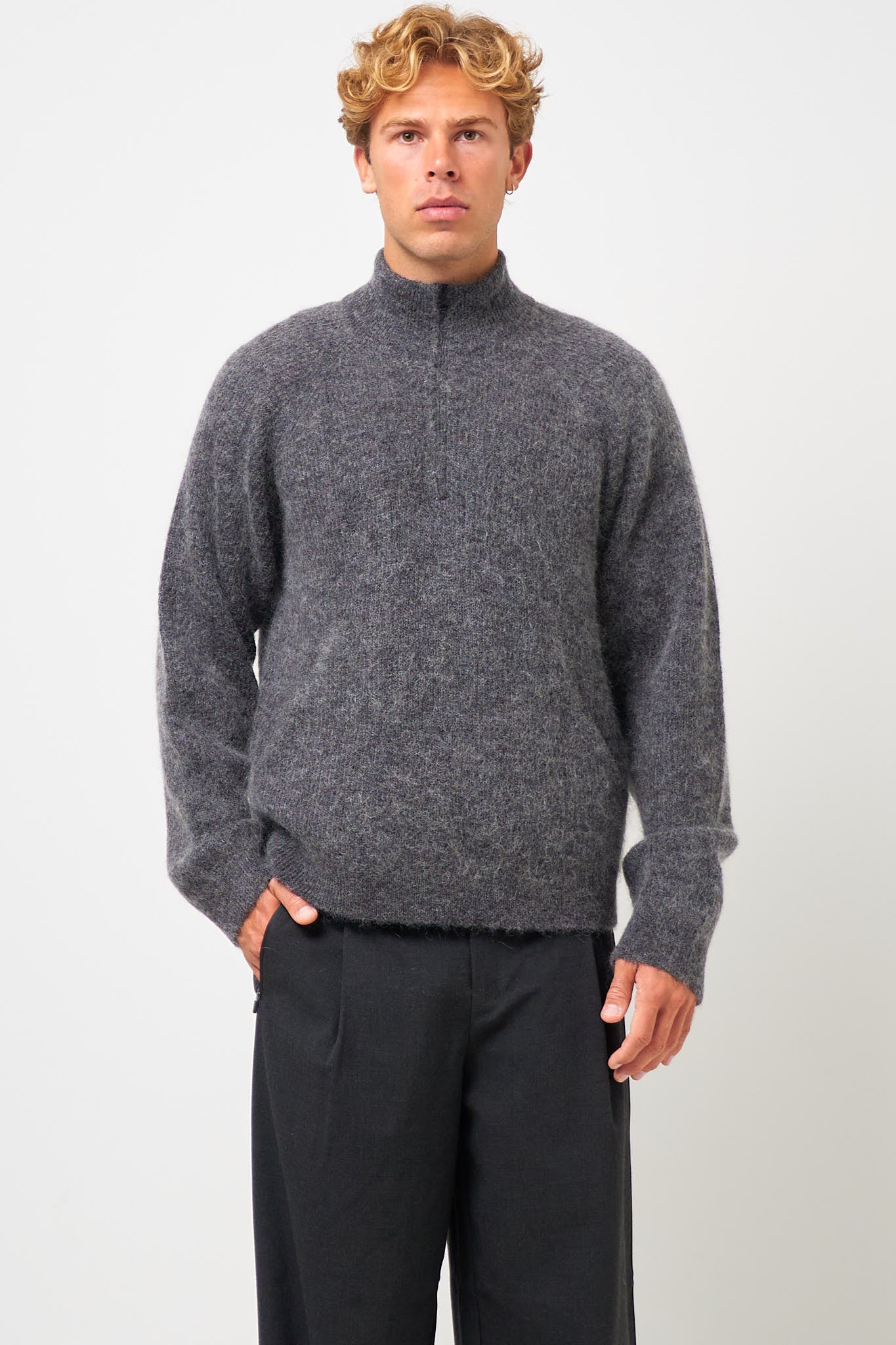 Essence Half-Zip Mohair Knit Dark Grey