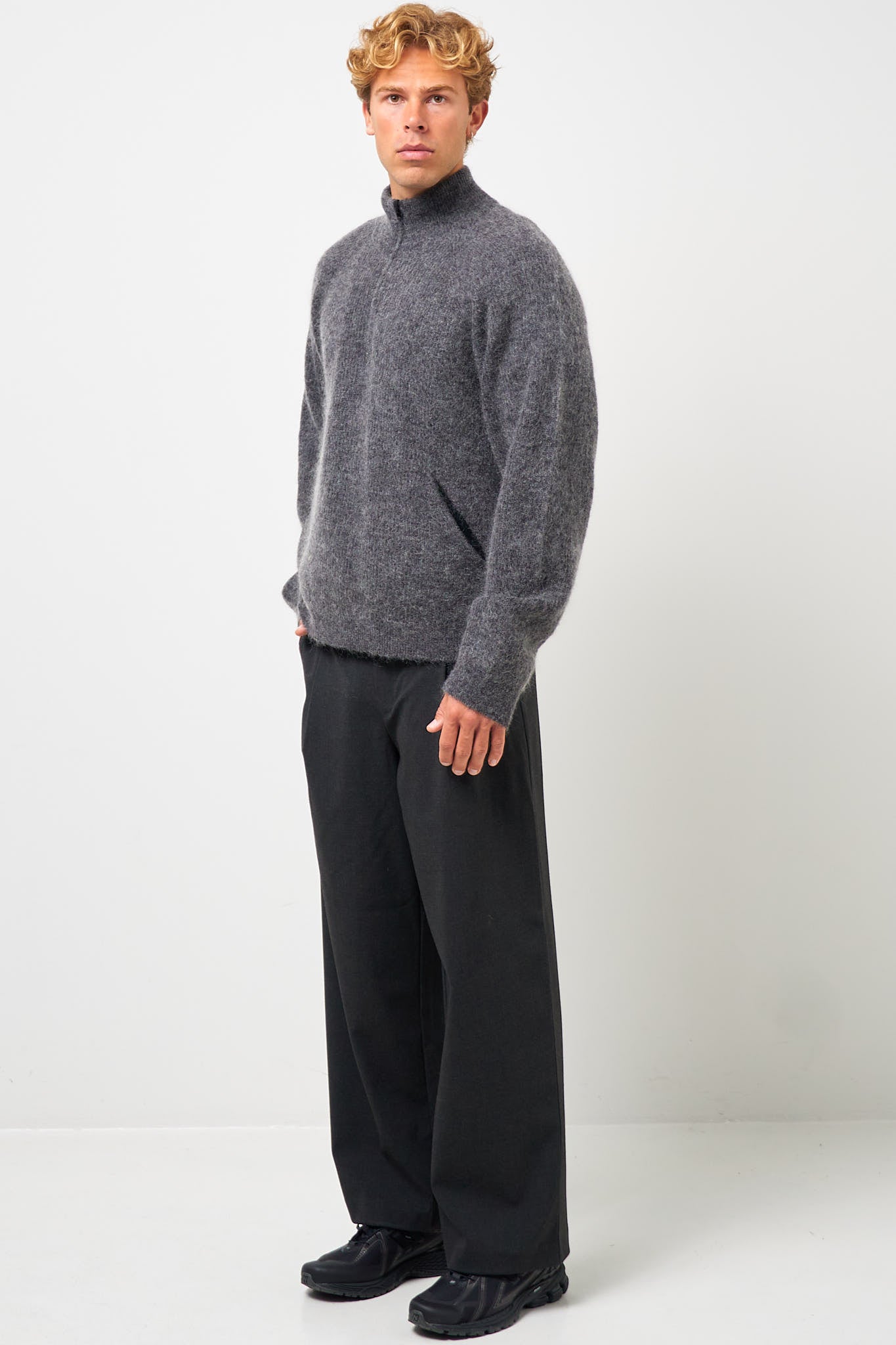Essence Half-Zip Mohair Knit Dark Grey