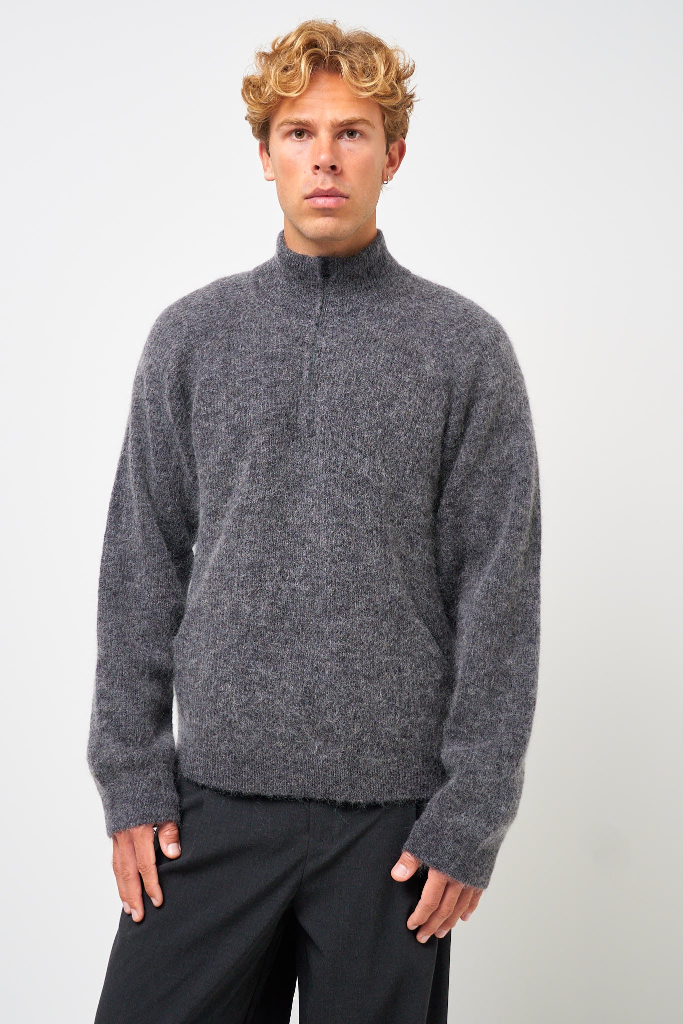 Essence Half-Zip Mohair Knit Dark Grey