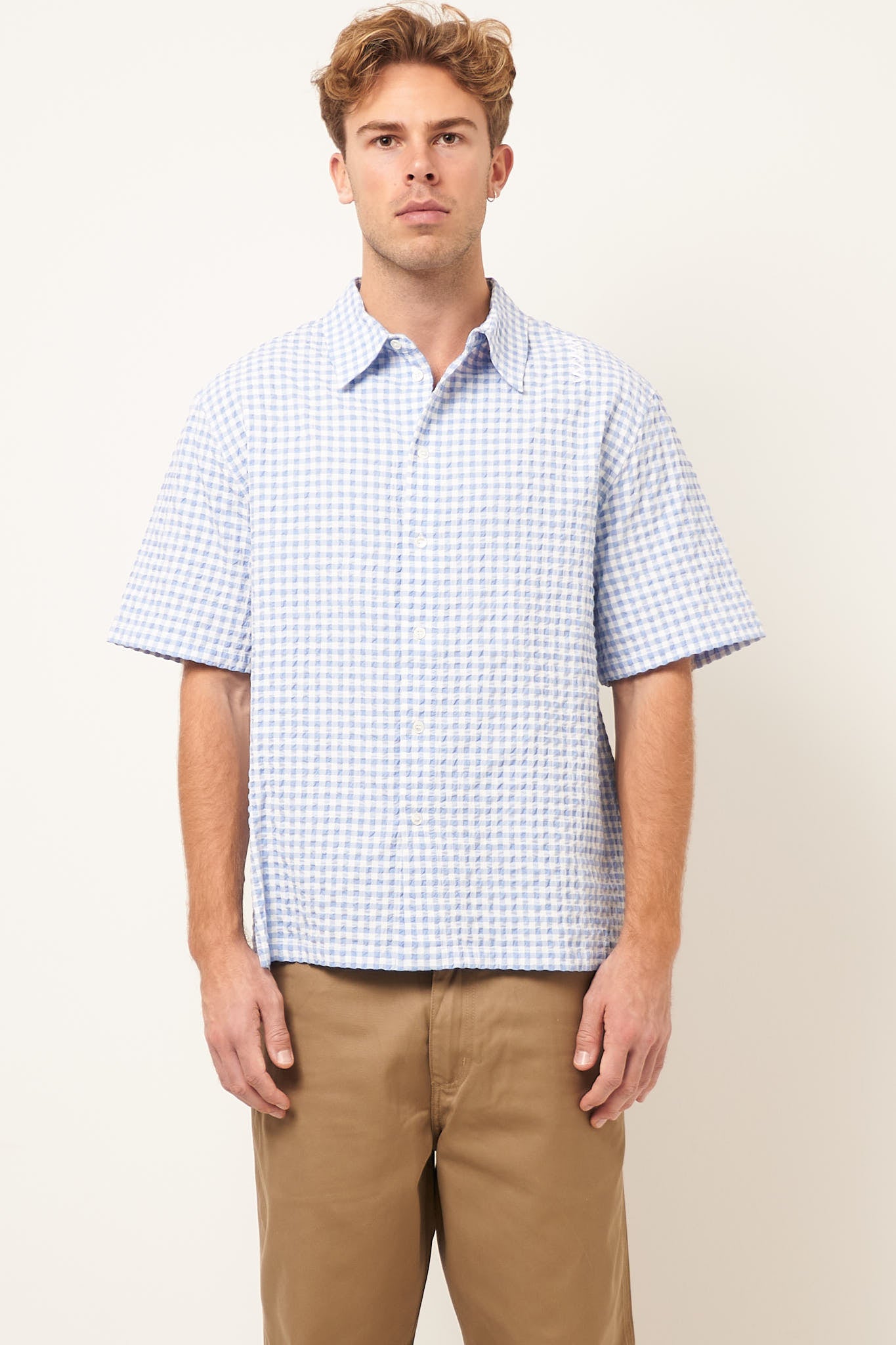 Gingham Seersucker Shirt Light Blue