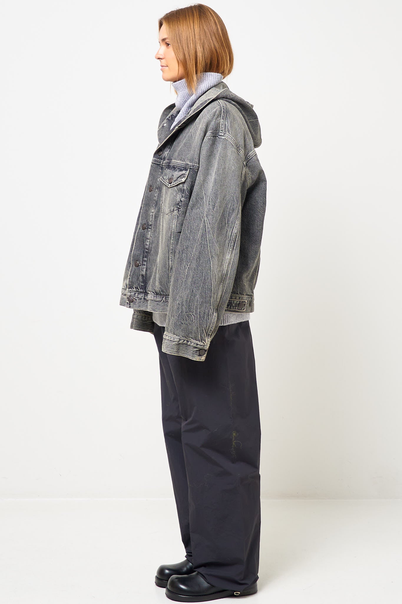 Hooded Denim Jacket Washed Black