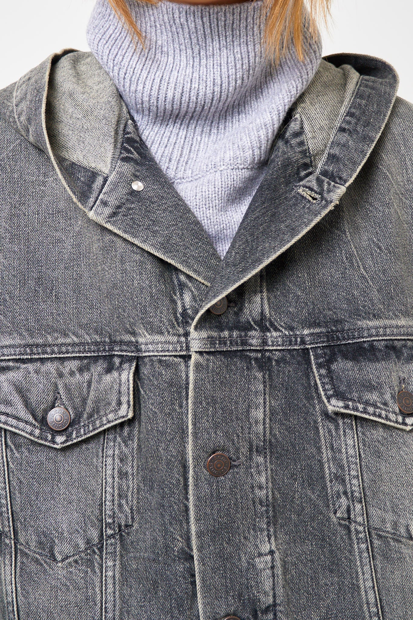 Hooded Denim Jacket Washed Black