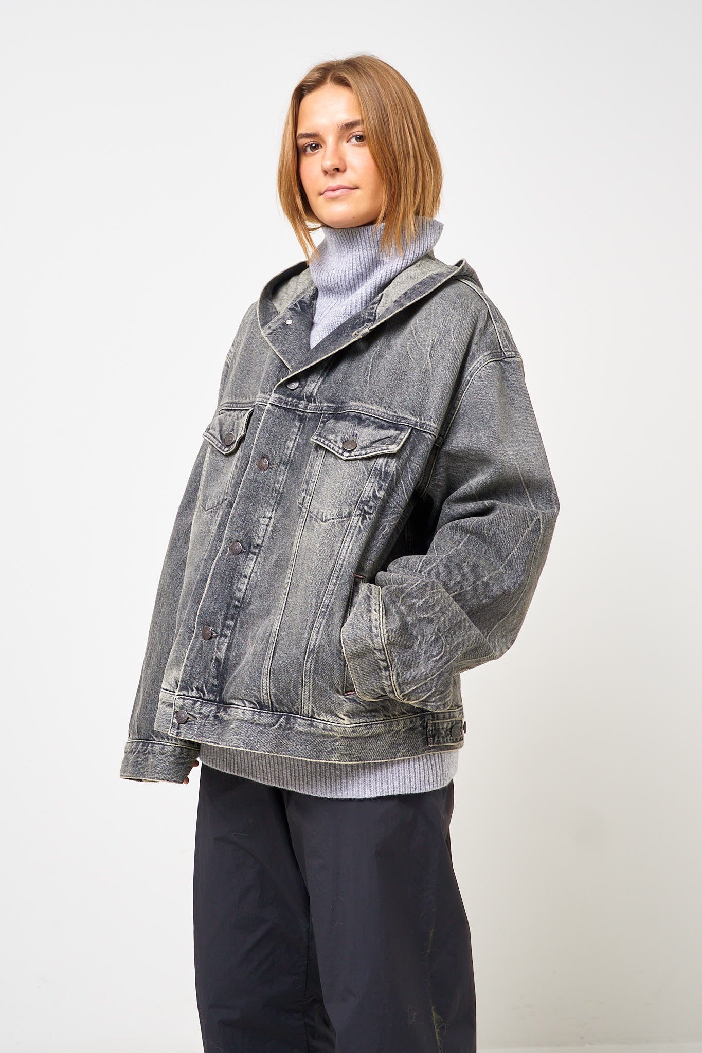 Hooded Denim Jacket Washed Black