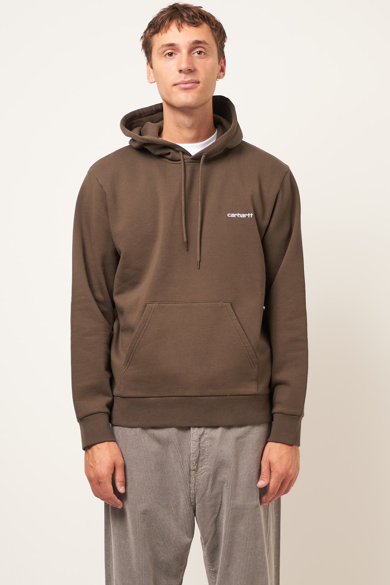 Hooded Script Embroidery Script Sweat Cypress/White