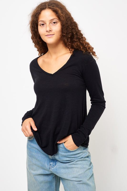 Jacksonville V-neck LS T-shirt Black