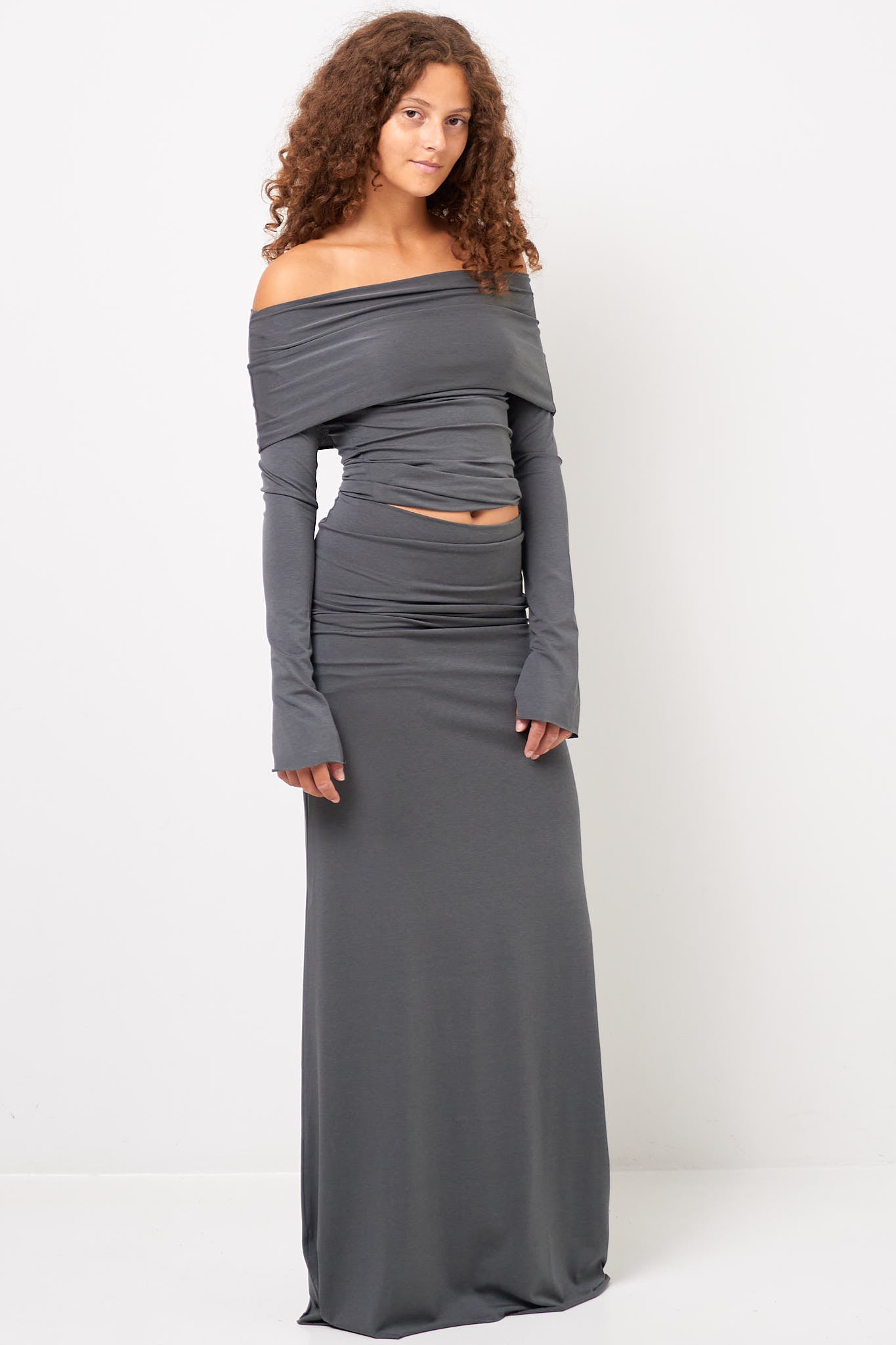 L/S Off-Shoulder Top Dark Green