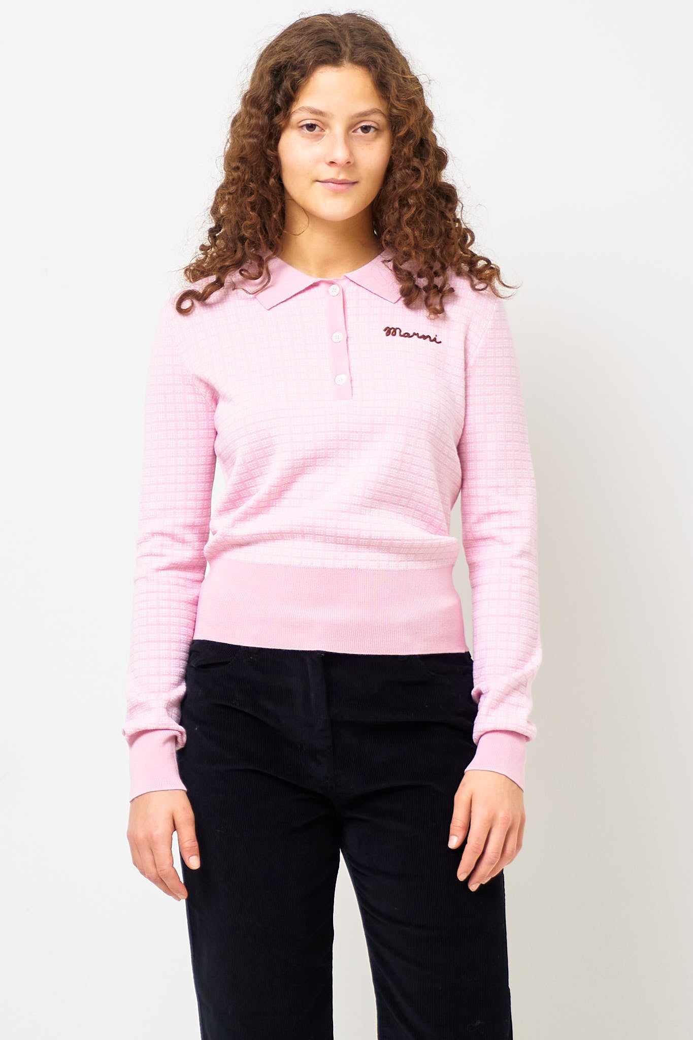 L/S Wool And Silk Polo Alabaster Check