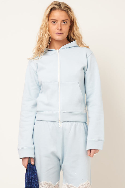 Lace Zip-Up Hoodie Light Blue