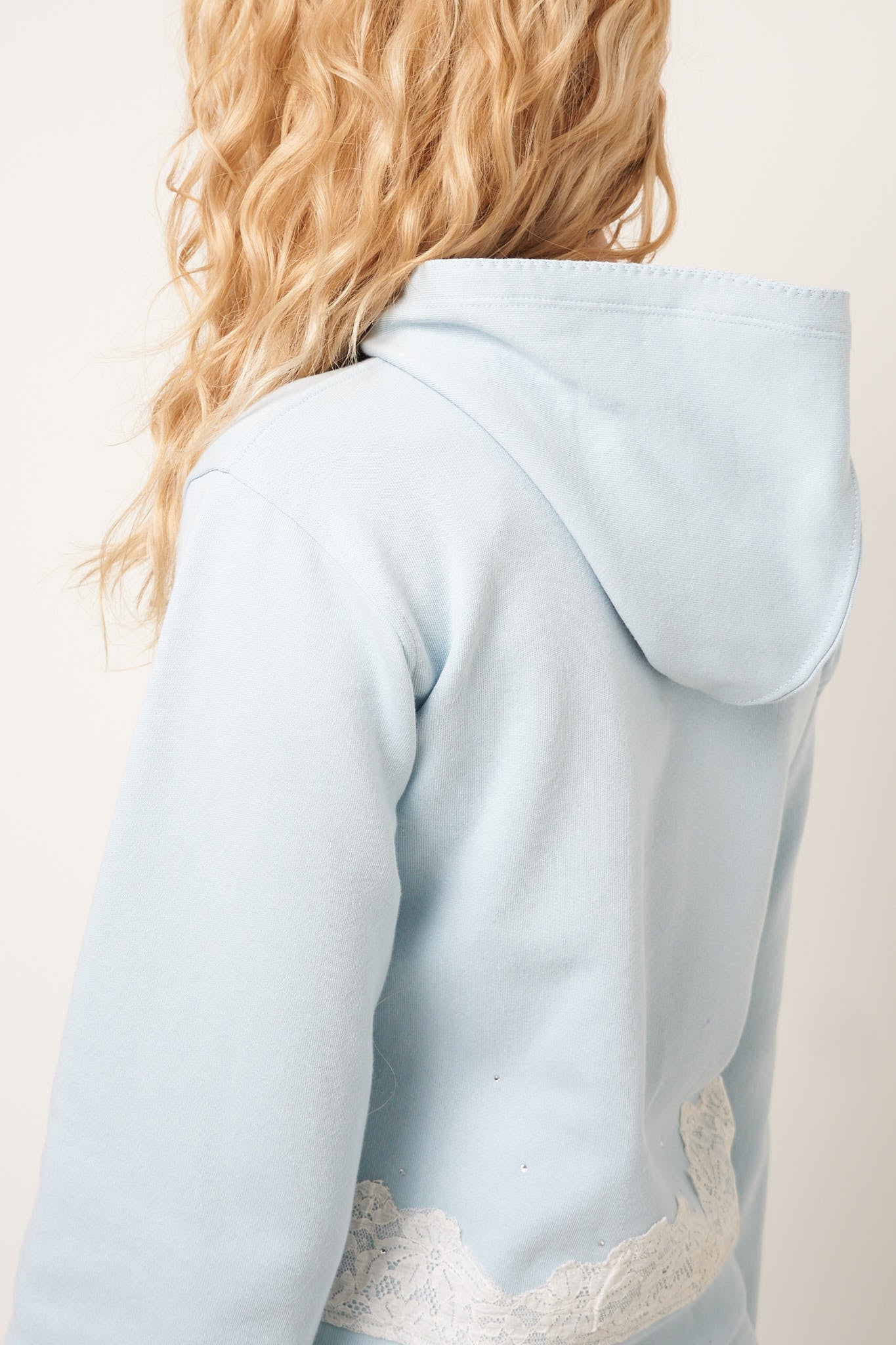 Lace Zip-Up Hoodie Light Blue