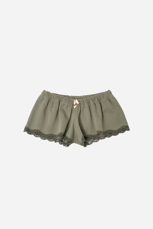 Lace Mini Sweat Shorts Khaki