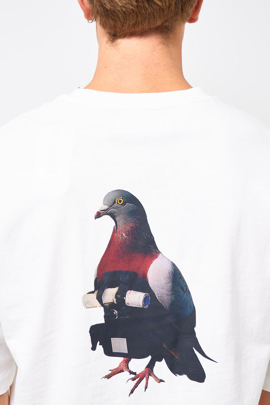 Loose Fit T-Shirt Pigeon Print White
