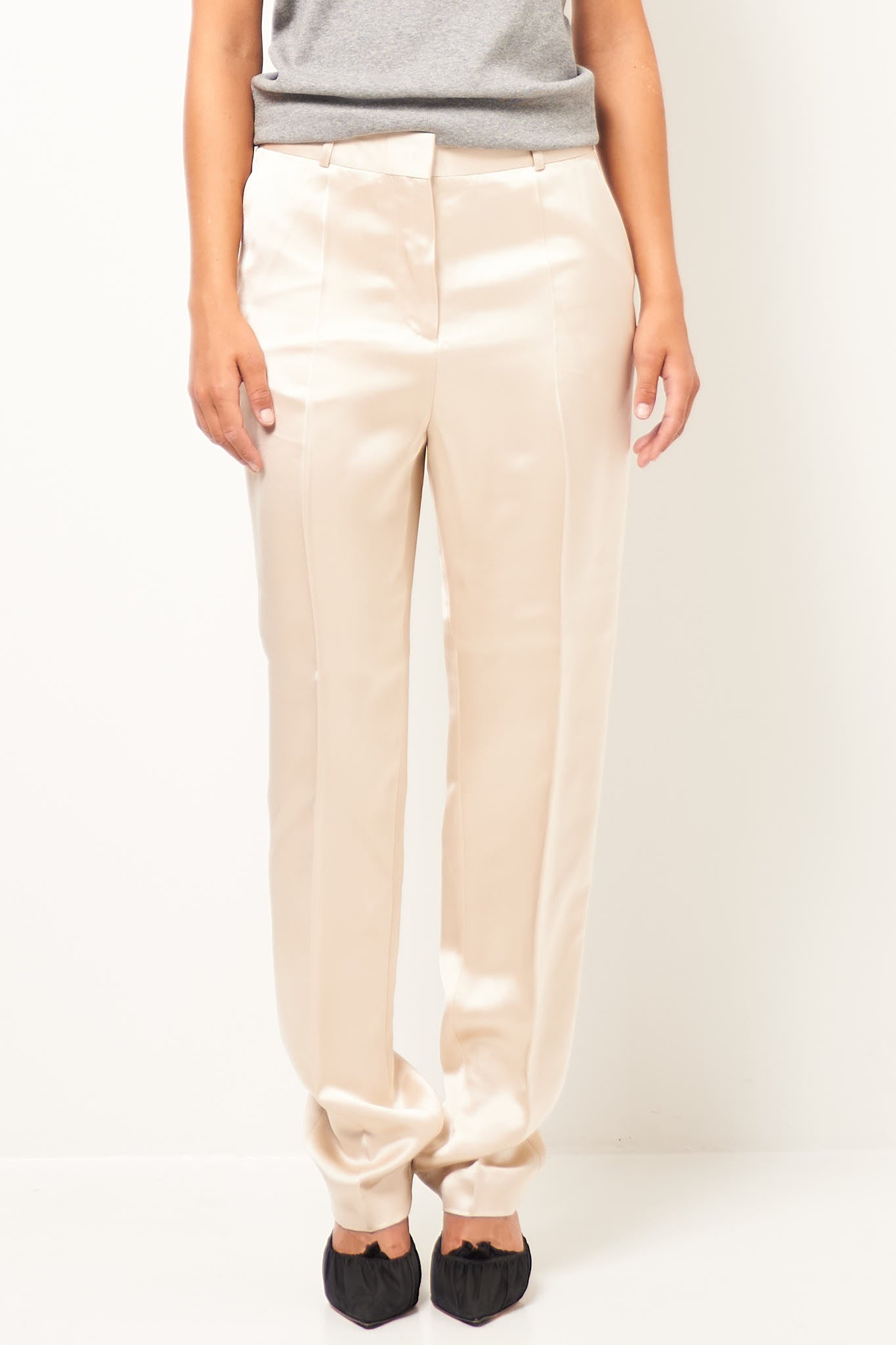 Low-Waist Satin Trousers Ecru