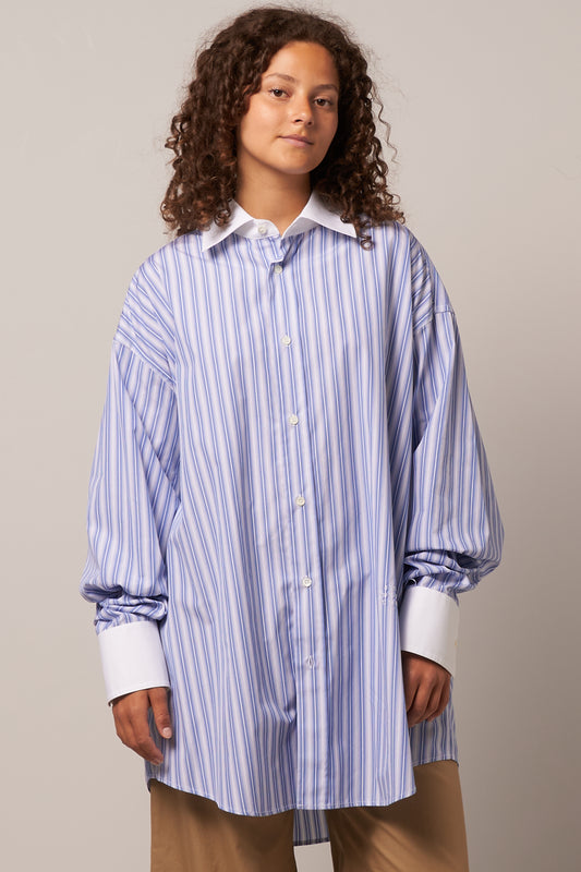 White Collar Shirt Blue Stripe