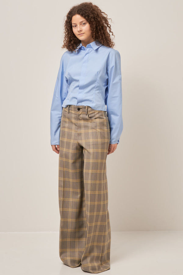 Checked Wool Palazzo Trousers Yellow/Black