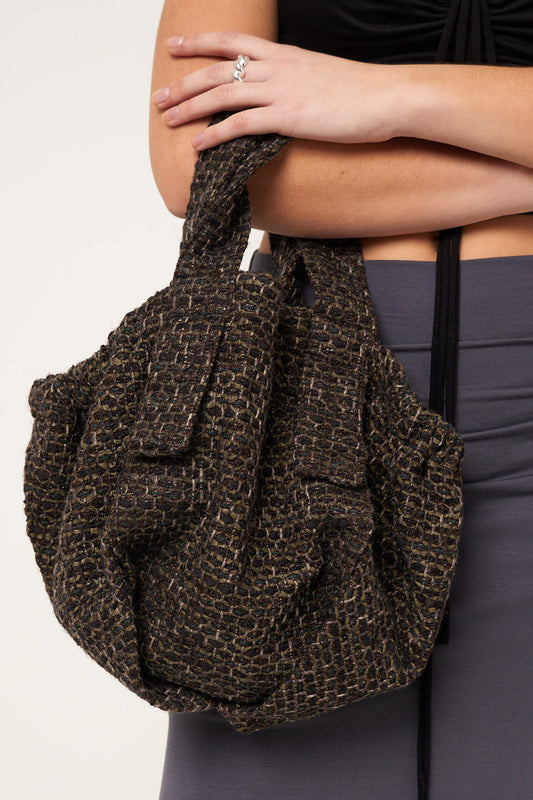 Mini Bouclé Tote Bag Brown/Green