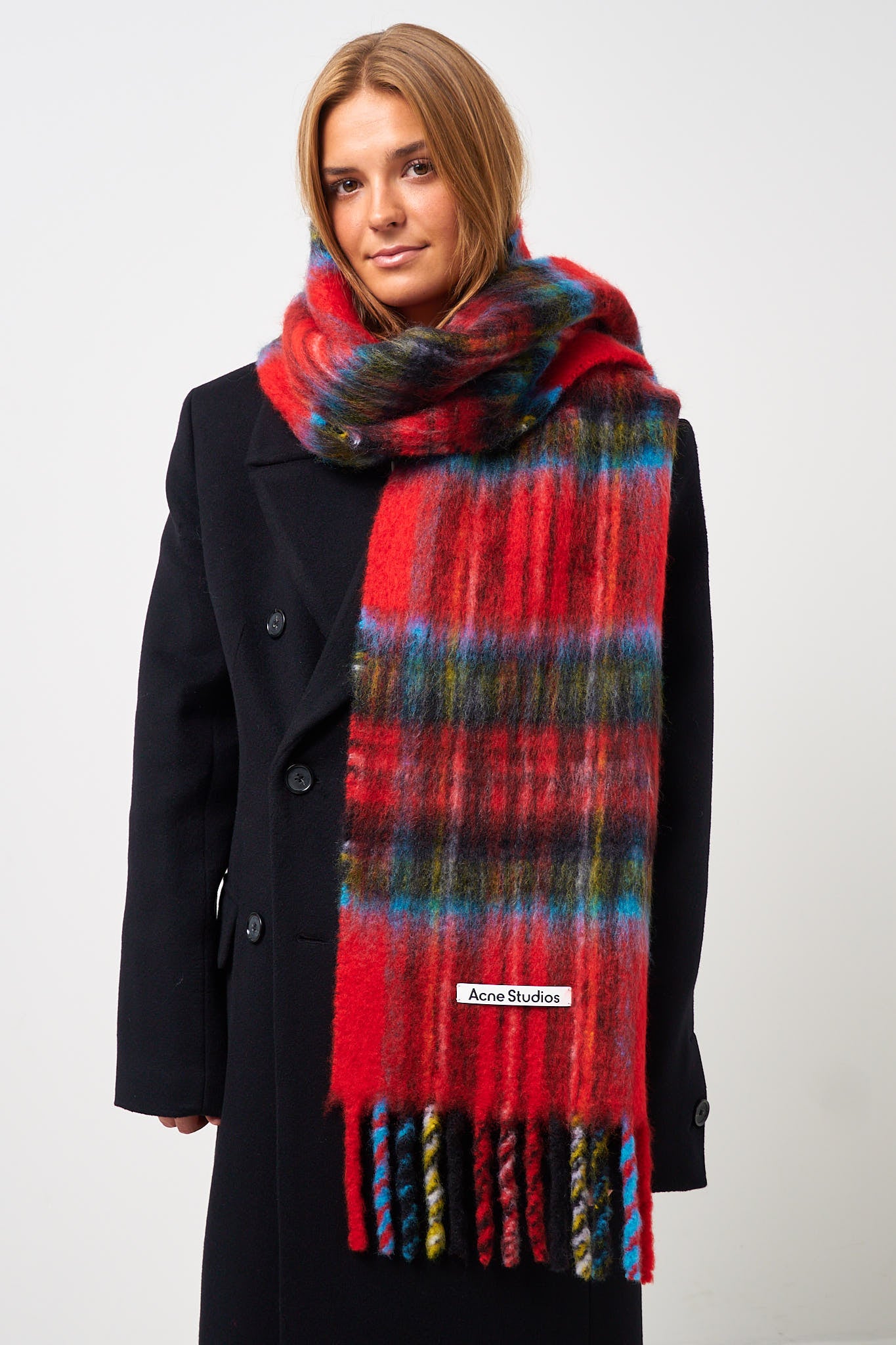 Acne Studios - Mohair Check Scarf Red/Blue – STRØM