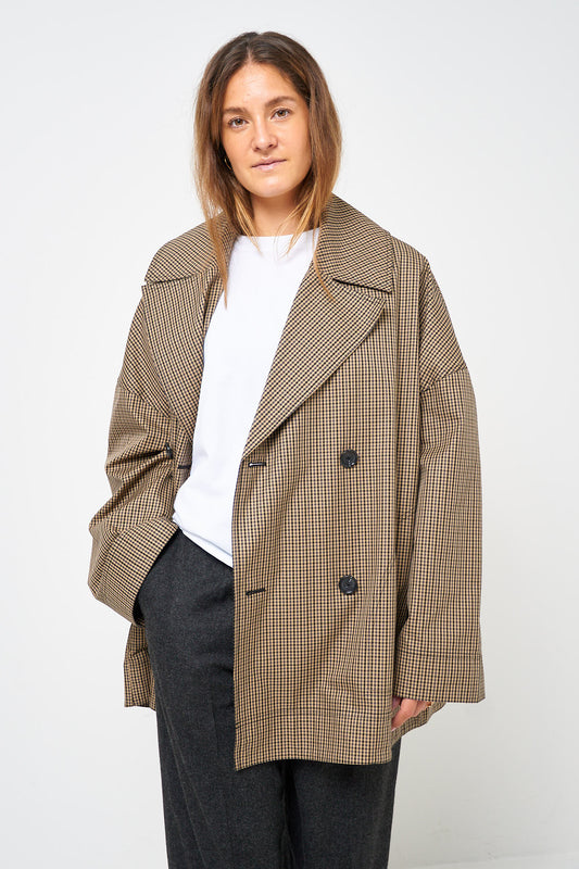 Oversized Checked Jacket Beige/Black