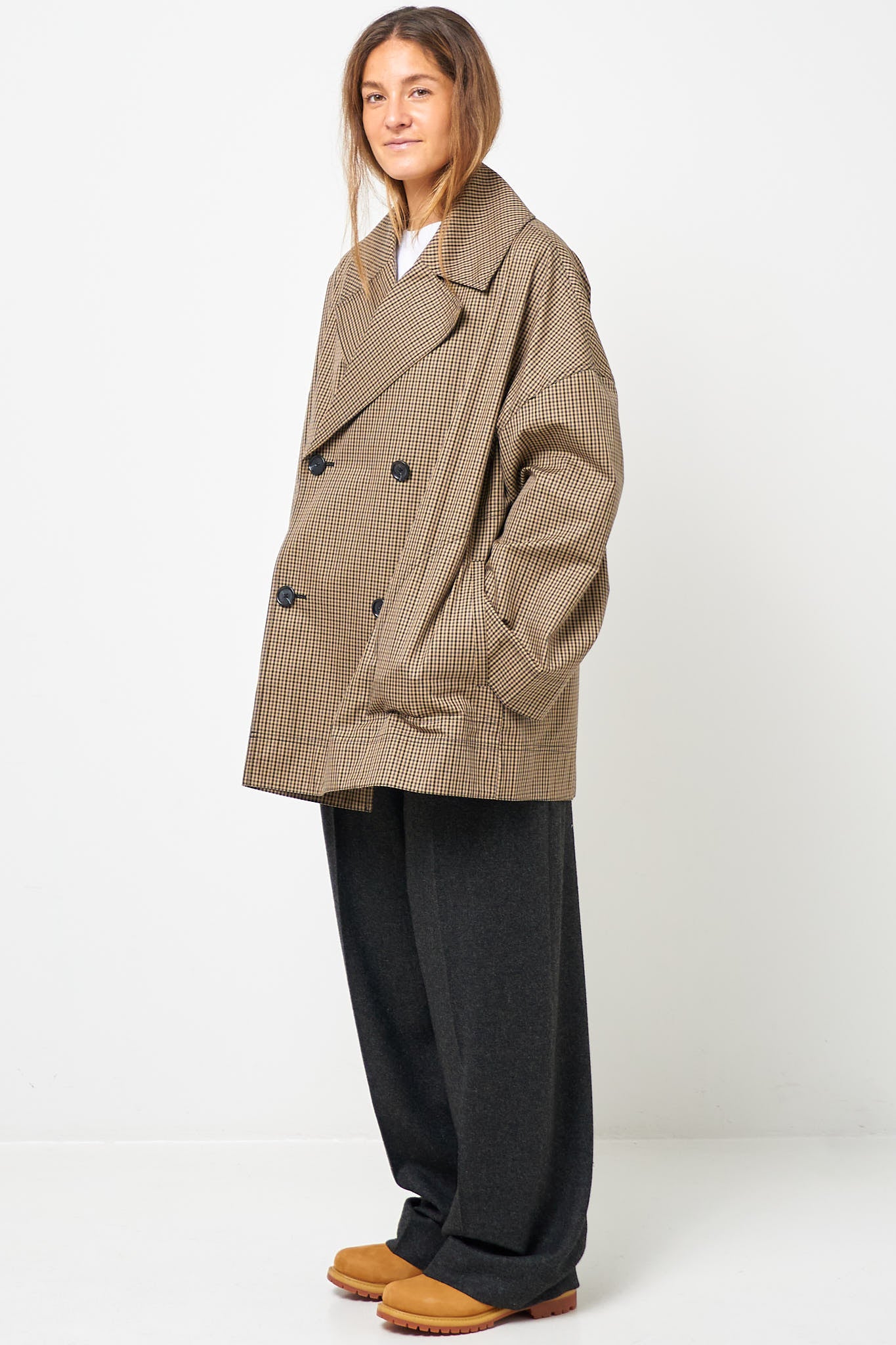 Oversized Checked Jacket Beige/Black