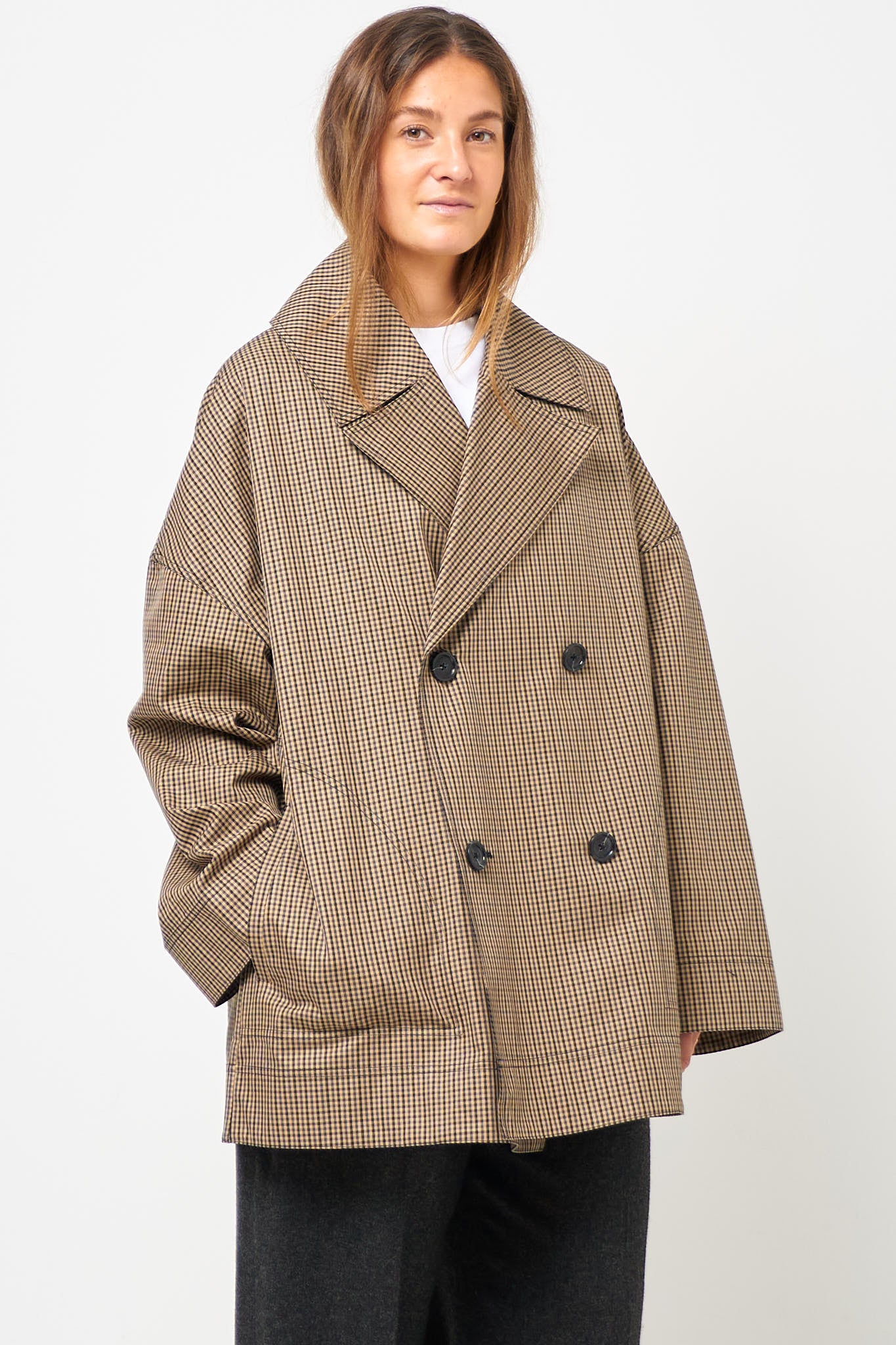 Oversized Checked Jacket Beige/Black