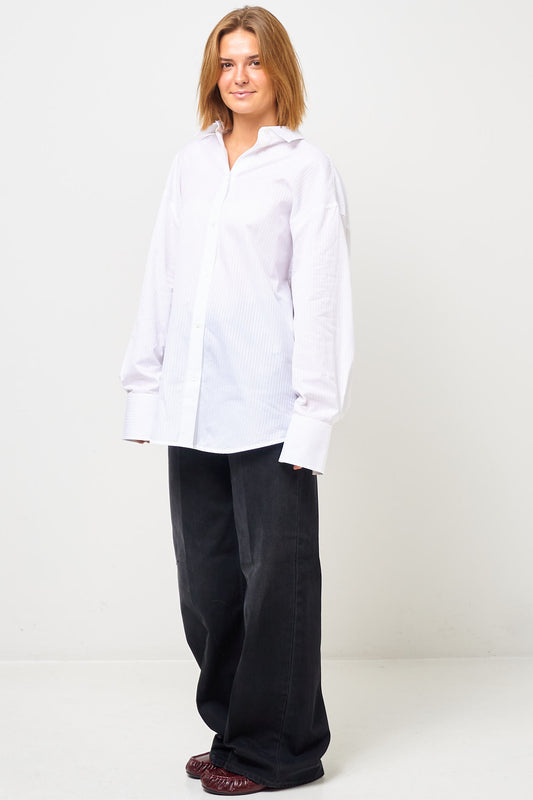 Oversized Striped Shirt White