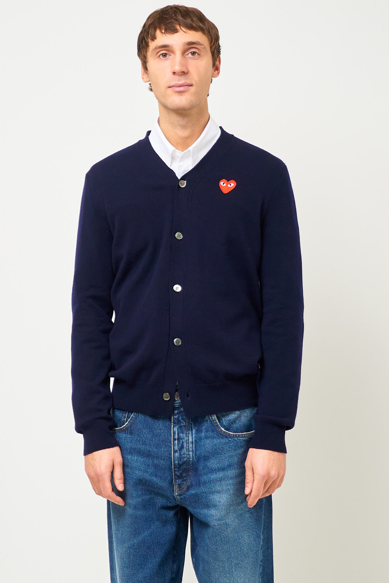 Comme des Garons Play Red Heart Cardigan Navy STRM Comme des Garons Play Red Heart Cardigan Navy STRM