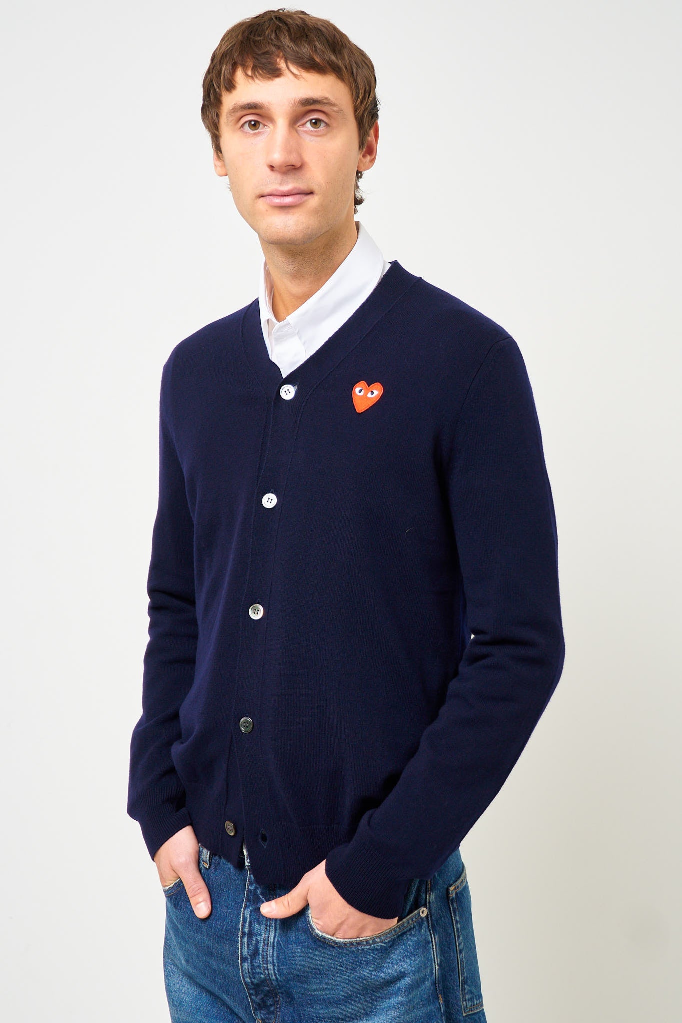 PLAY COMME des GARCONS カーディガン ネイビー M Womens Comme Des Garcons Play Knit Navy Cardigan