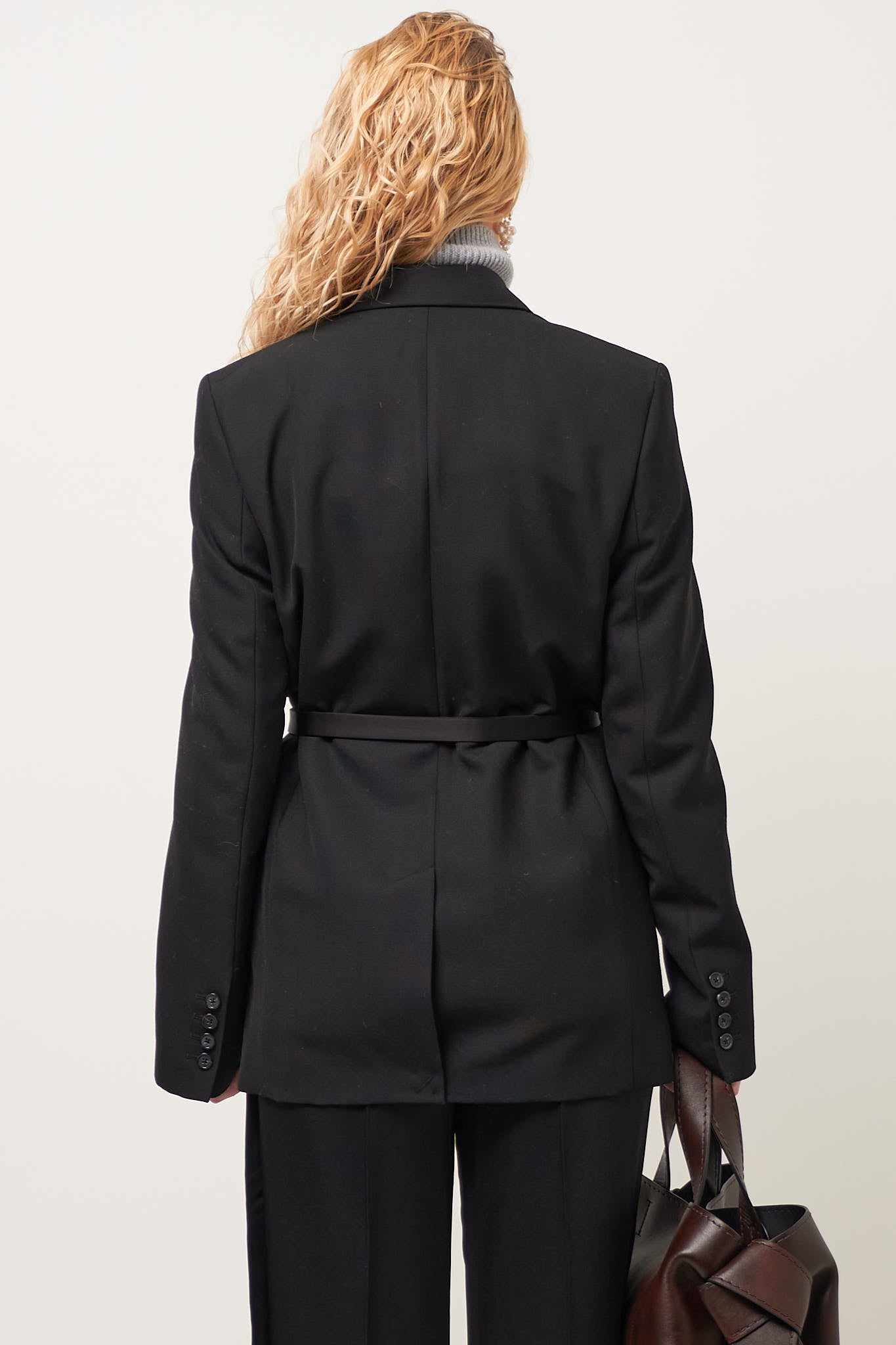 Satin-Lapel Wrap Blazer Black