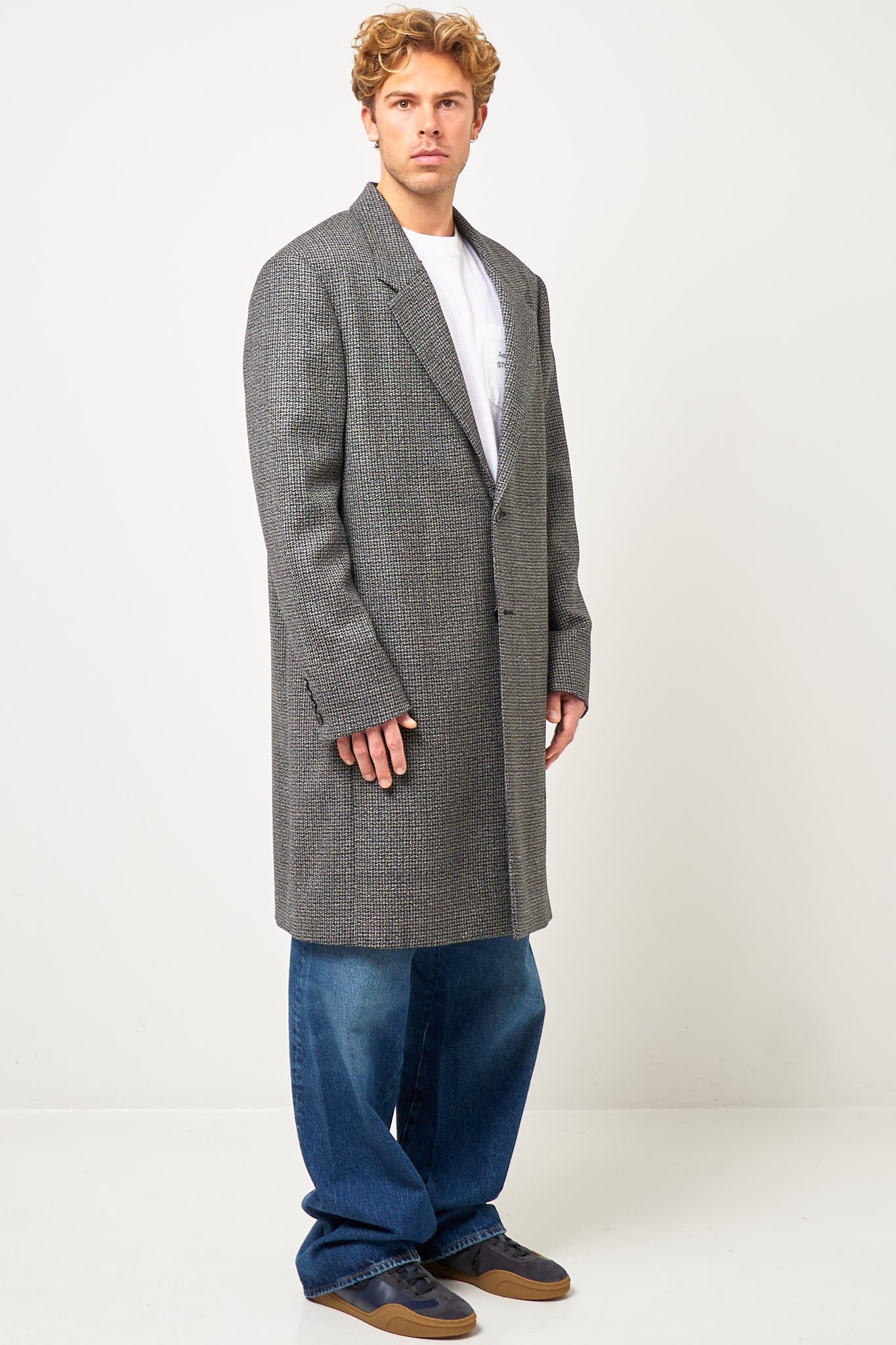 Single-Breasted Wool Overcoat Black/White