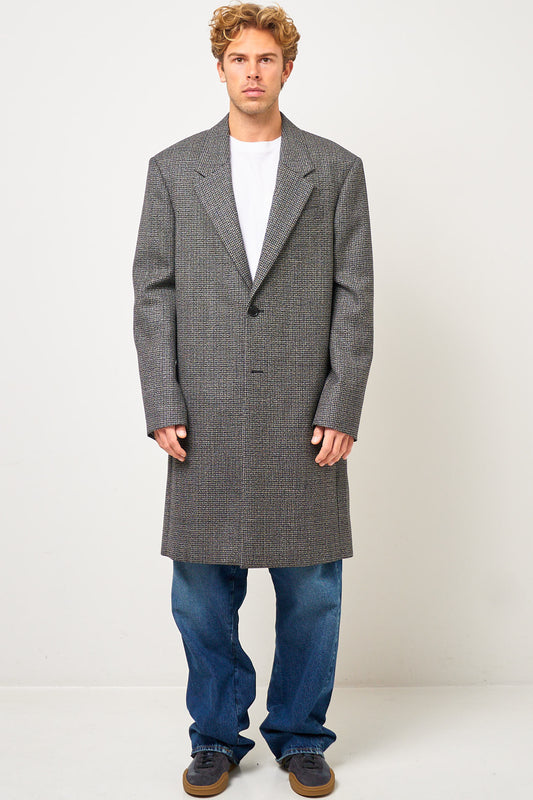 Single-Breasted Wool Overcoat Black/White