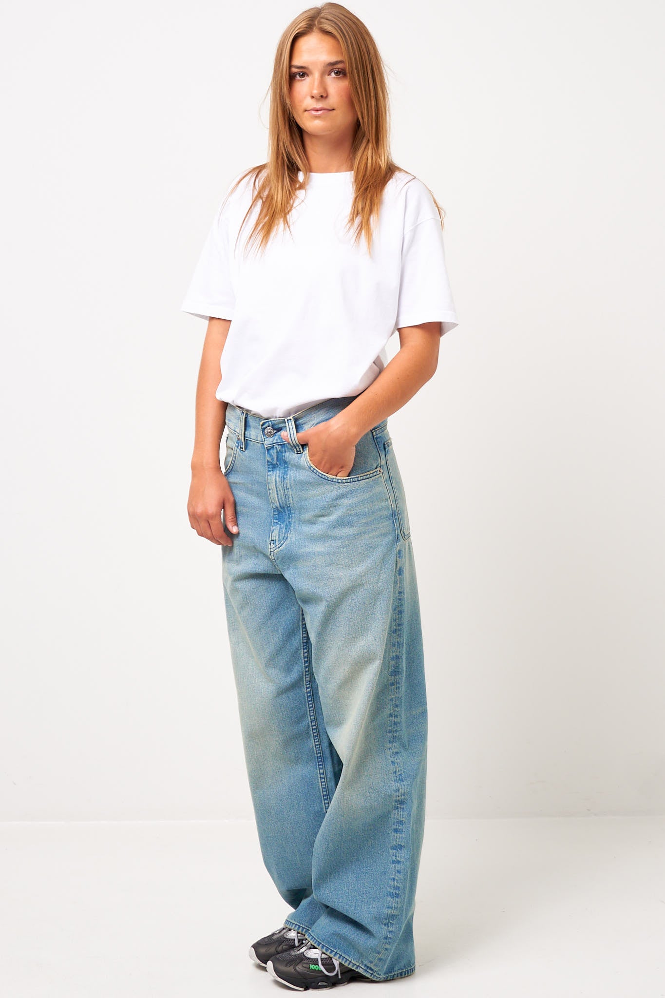 Super Wide Cinch Jeans Mid Blue Vintage