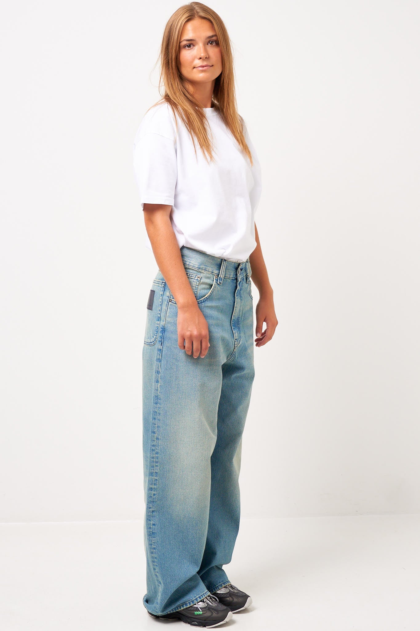 Super Wide Cinch Jeans Mid Blue Vintage