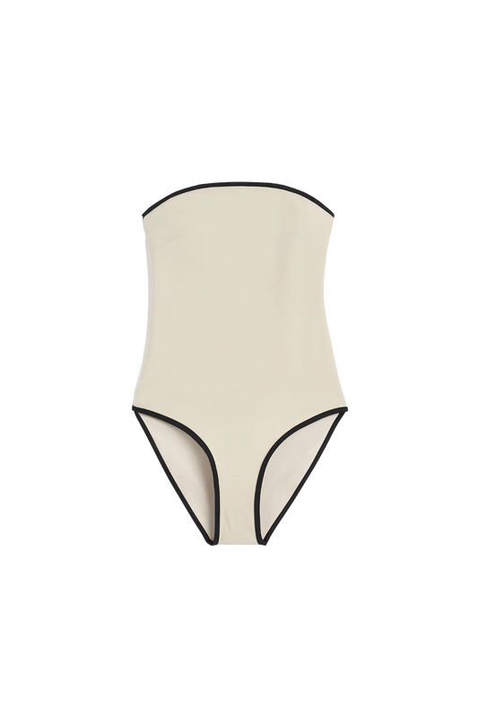 Stripe Edge Strapless Swimsuit Light Hay