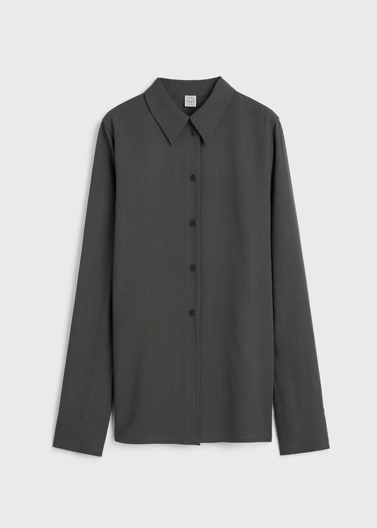 TOTEME Lightweight Wool Shirt Washed Black — Skjorter