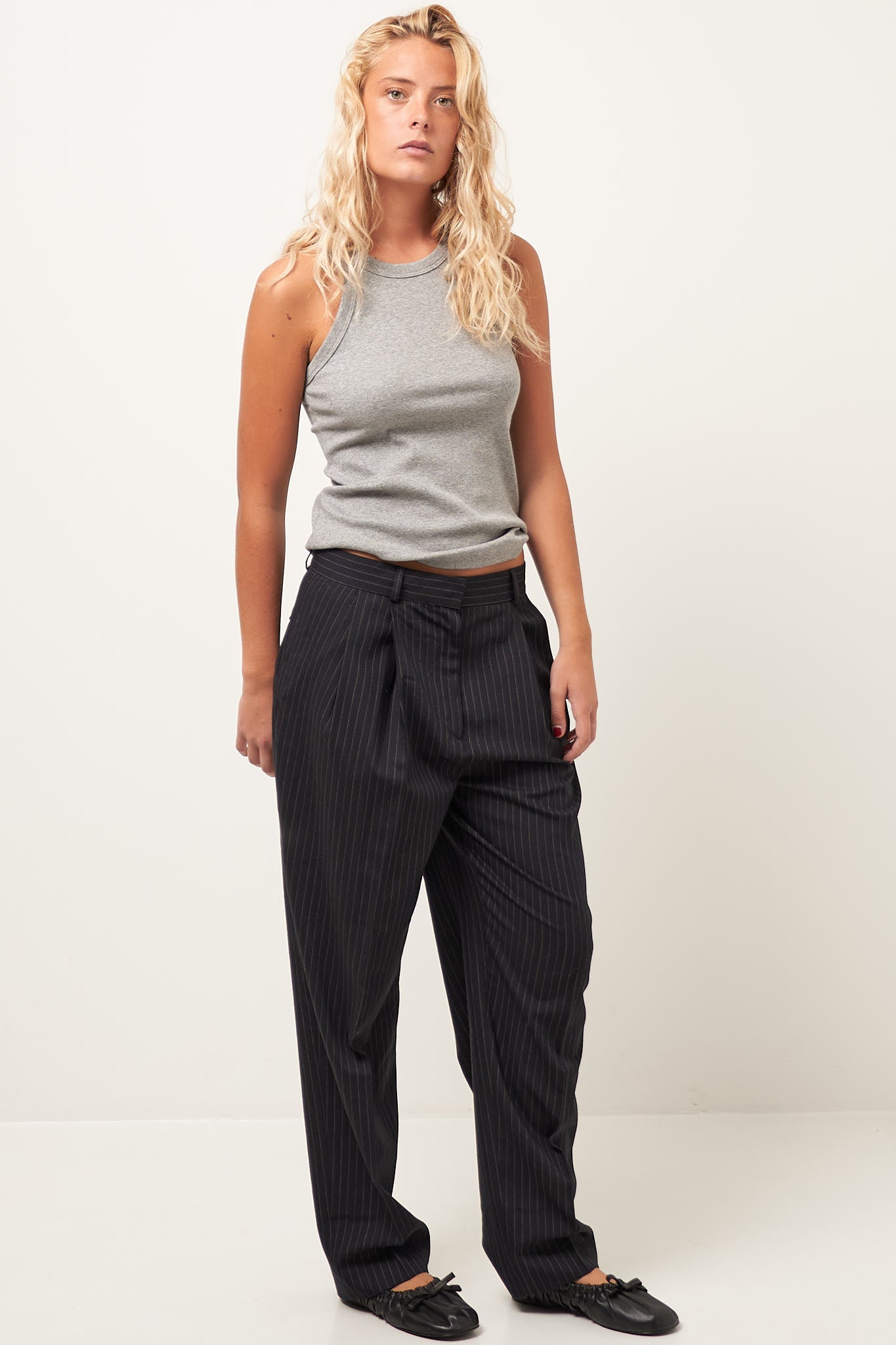 Tailored Pinstriped Trousers Navy