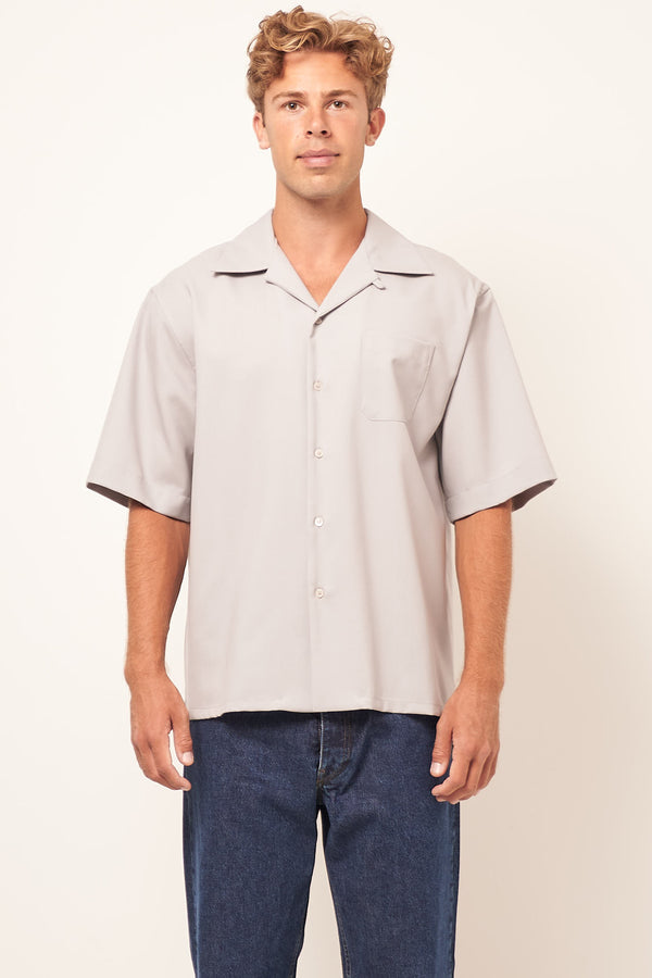 Tropical Wool Bowling Shirt Light Grey