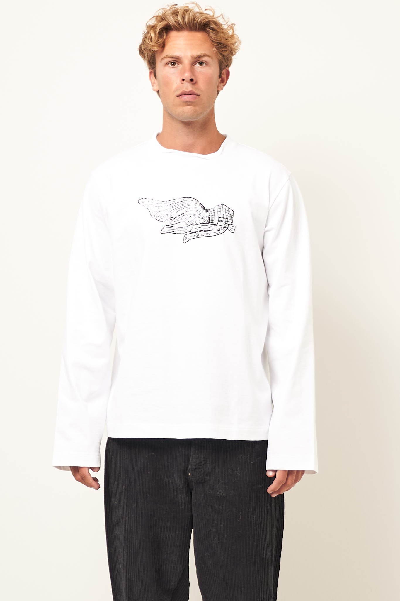 Wing Print Long Sleeve T-Shirt Optic White